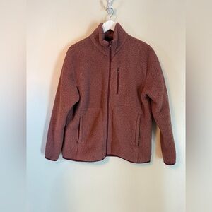 Girlfriend Collective Full Zip Fleece Teddy Sherpa Jacket Cocoa Brown Small